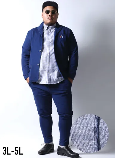 インディゴスウェット素材スキニーパンツ上下セットイタリアン襟カジュアルスーツ 14,800円