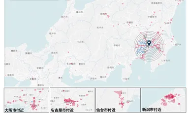 足元商圏から日本全国規模まで、様々なサイズの実勢商圏分析に対応する機能