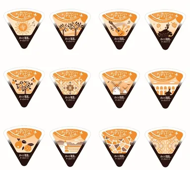 スペインの旅をモチーフにした12種類の個包装ラベル