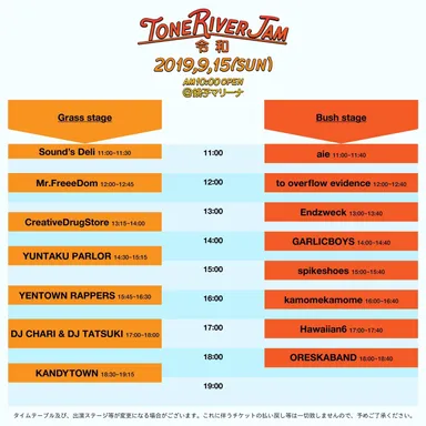 TONE RIVER JAM　タイムテーブル