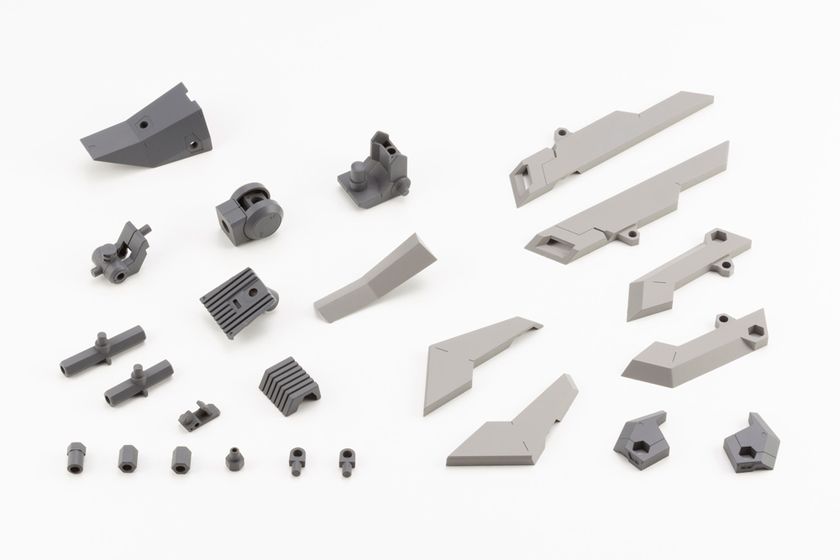 人気のメカサプライ「エクスアーマー」にシャープなデザインが登場！
付属のフレームパーツとの組み合わせによって
大型ロボの足首や肩部を制作できる仕様です。