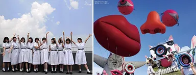 （画像左から）松蔭中学校・高等学校美術部、「おおさか福笑い」＋「六甲ハイ・チーズ」