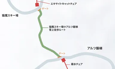 【アルツ磐梯／猫魔スキー場】雪上徒歩ルート地図
