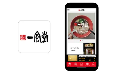 図1　ラーメン専門店『一風堂』公式アプリ アイコンとトップ画面