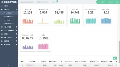 レポート画面(例：アクセス解析レポート サマリ)