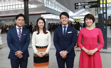 写真は左から黒田信哉・岡裕美(NHK)／宮脇靖知・馬場のぶえ(HTV)