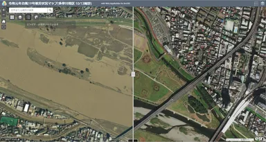 令和元年台風19号における発災前後画像(多摩川地区：東京都、神奈川県)