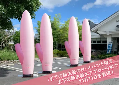 「岩下の新生姜エアブロー」4本で11月11日を表現
