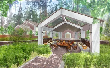 屋外には暖炉が。特別な時間をお過ごしください。