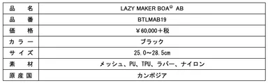 「LAZY MAKER BOA AB」スペック表