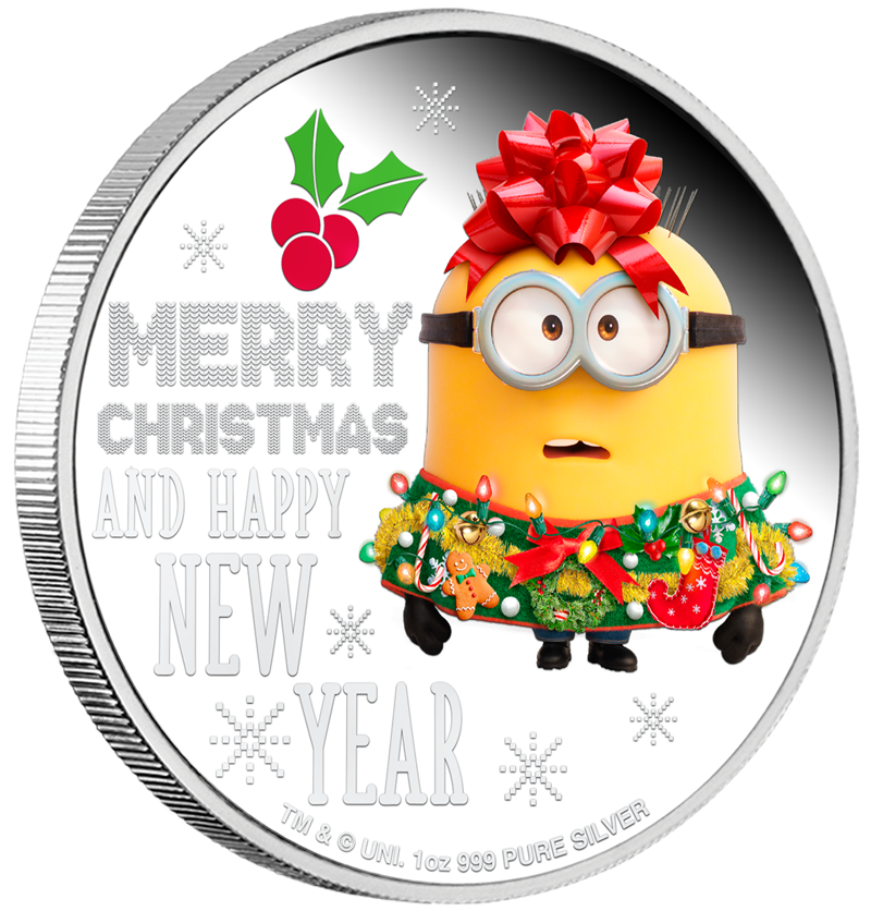 ミニオン 華やか装飾でクリスマス 新年を祝う 着飾った可愛い姿がカラー銀貨に コイン2種 11 14登場 泰星コイン株式会社のプレスリリース