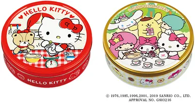 左：バタークッキー缶(ハローキティ)、右：トルテクッキー缶(サンリオキャラクターズ)