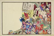 Photo.02 明治期の代表的なたばこ会社の商品やキャラクターが描かれた引札 1902年頃 多色刷り木版 25.7×38.0cm