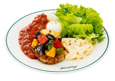 ロングボードカフェ「レインボーベジタブルソース　ハンバーグプレート」