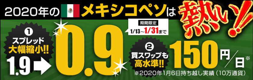 ＦＸプライムｂｙＧＭＯ、
メキシコペソ/円のスプレッド大幅縮小キャンペーンを開始！
～業界トップクラスのスワップポイント継続で
メキシコペソ/円が熱い！！～