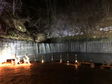 軽井沢白糸の滝真冬のライトアップ(1)