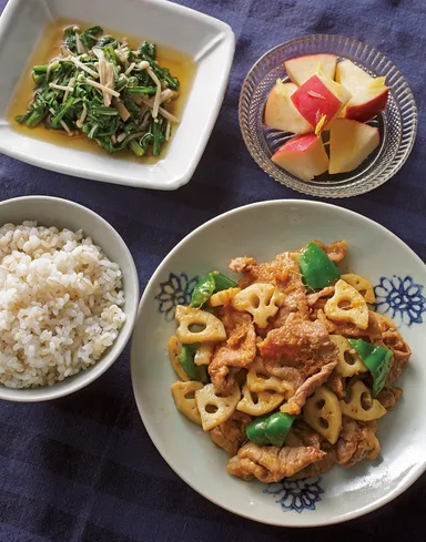 豚肉とれんこんのしょうが焼き献立