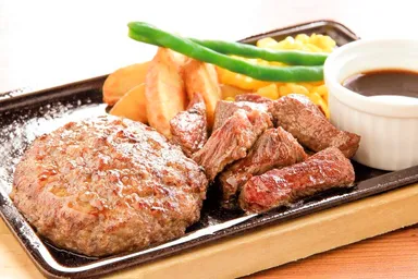 淡路牛手ごねハンバーグ150g＆淡路牛サイコロステーキ(ライス付)