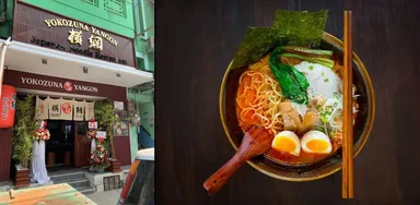 左：外観、右：一番人気の「Extra Spicy Noodle」(激辛ラーメン)8,000チャット(約568円)