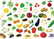 緑、紫、白、赤、黄、茶　6色の野菜をちょっとずつ