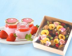 今年のホワイトデーはこれがおすすめ！数量限定！旬の苺の美味しさあふれる「完熟いちごミルクプリン」とカラフルな春色フラワーリースのギフトセット！