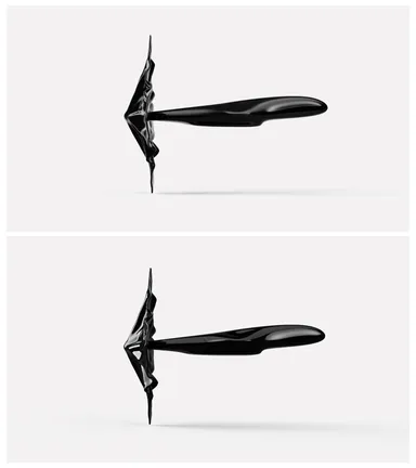 上：漆彫刻実写　下：CG