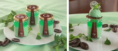 (左)▲「チョコミント」プリン 550円(税込)／(右)▲イートイン限定「プレミアム チョコミントプリン」700円(税込)