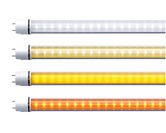 40形直管LED LS1200-C1シリーズ　写真上から昼白色、白色、イエロータイプ、オレンジタイプ