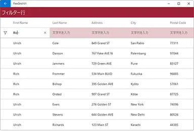 フィルター行のサポート