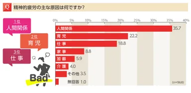 精神的疲労の主な原因は「人間関係」