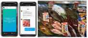 スーパーのリクエスト発信画面／産地からの提案メッセージ／高級魚が並ぶ鮮魚コーナー