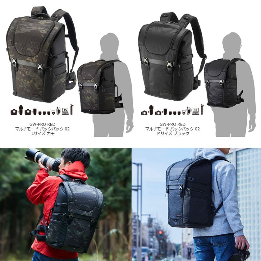 ハイエンドカメラバッグ「GW-PRO RED」シリーズより4方向からカメラ機材にアクセス可能な「GW-PRO RED マルチモード バックパック 02」が新発売！