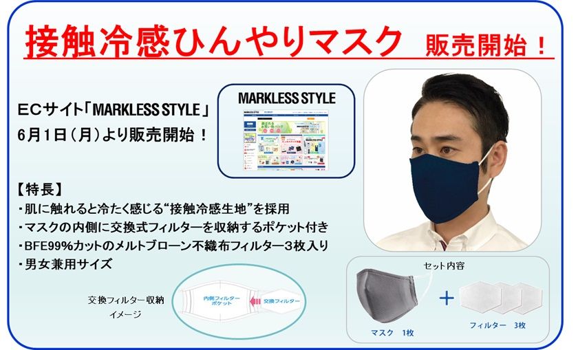 接触冷感ひんやりマスク（交換式フィルター３枚入り）
の取り扱い開始に関するお知らせ
