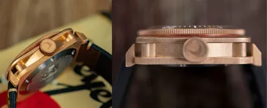 ねじ込み式のリューズとケースバック