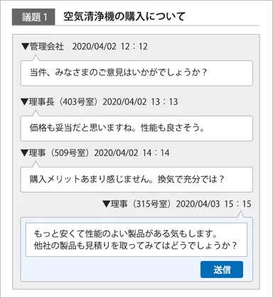 議題ごとにチャットで協議