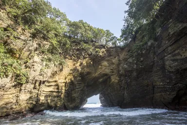 青い海に差し込む光が幻想的な下田のパワースポット“龍宮窟”