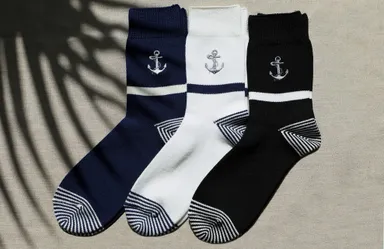 神戸三宮店限定商品：BIGアンカー刺しゅうラインショート　1足1,000円(税抜き)