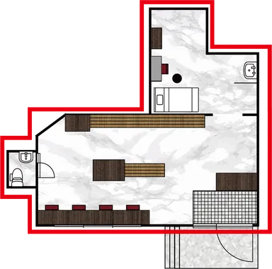 今回の施工範囲：病院の場合(待合室・診察室・トイレ)