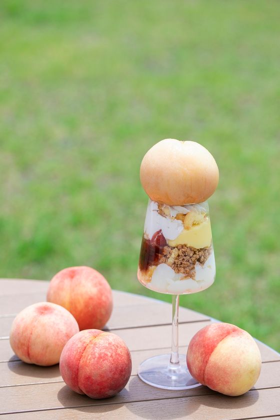 旬を迎えた山梨の桃をまるごと 新感覚スイーツを味わう 白桃をまるごと乗せた もももパフェ と様々な桃スイーツを 道の駅なんぶ 南部よろこび茶食堂 で8月8日 土 に販売開始 株式会社村の駅のプレスリリース