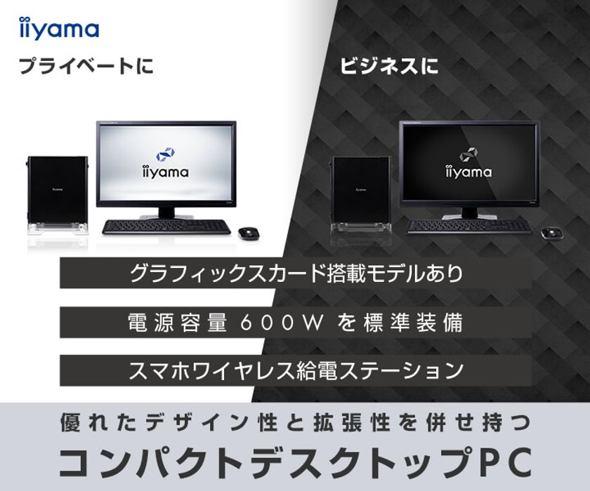 iiyama PCより、第10世代 インテル(R) Core(TM) プロセッサー
を搭載した優れたデザイン性と拡張性を併せ持つ
コンパクトデスクトップパソコン登場！