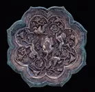 重要美術品 銅製貼銀鎏金双鳳狻猊文八稜鏡 中国・唐時代
