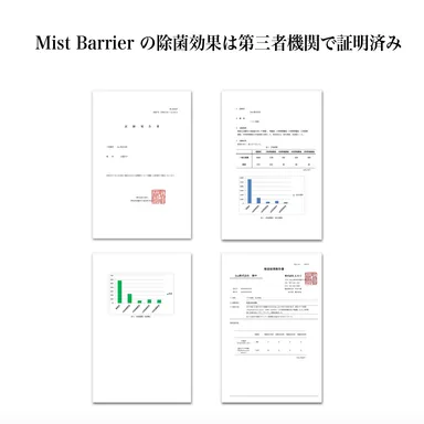 Mist Barrierの除菌効果(第三者機関で証明済み)