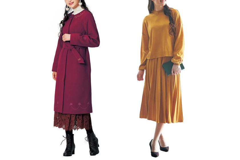 ベルメゾン　ディズニーファンタジーショップ
『アナ』『エルサ』『ベル』モチーフの
大人ヒロインスタイル

「刺繍入りプリンセスラインコート」
「ポイント刺繍入りニットセットアップ」
9月1日発売開始