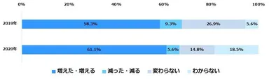 企業における動画広告予算の増減 2019年～2020年