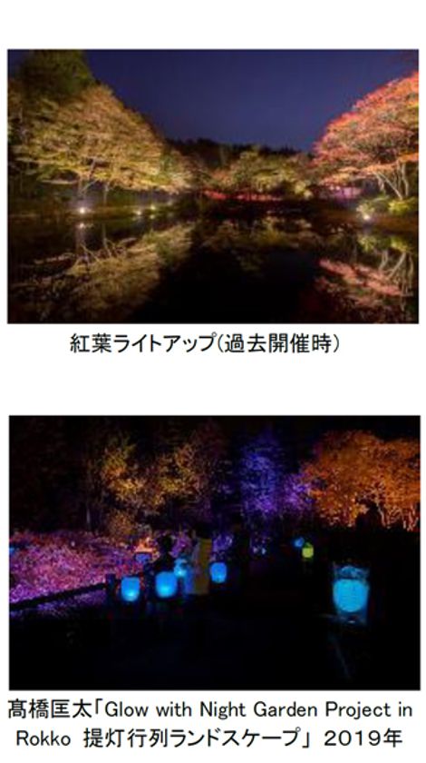 一足早い紅葉のライトアップと夜間限定公開のアートを楽しむ
六甲高山植物園「夜の紅葉散策」
10月17日（土）～11月23日（月祝）開催！