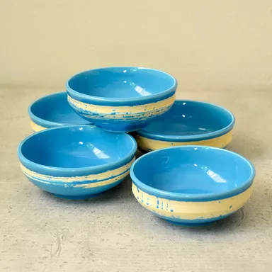 山兵虎澤製陶所　浅小鉢 5個セット 11.6cm ブルー×イエロー 999円(税込)
