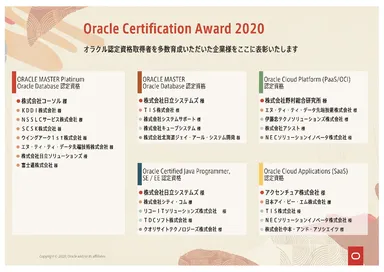 「Oracle Certification Award 2020」受賞結果