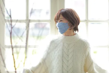 カシミヤ＆シルクマスク　チェック