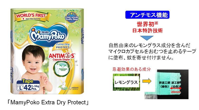 デング熱から赤ちゃんを守りたい 世界初 アンチモスカプセル搭載 Mamypoko Extra Dry Protect 年9月マレーシア 10月シンガポールで期間限定発売 記事詳細 Infoseekニュース