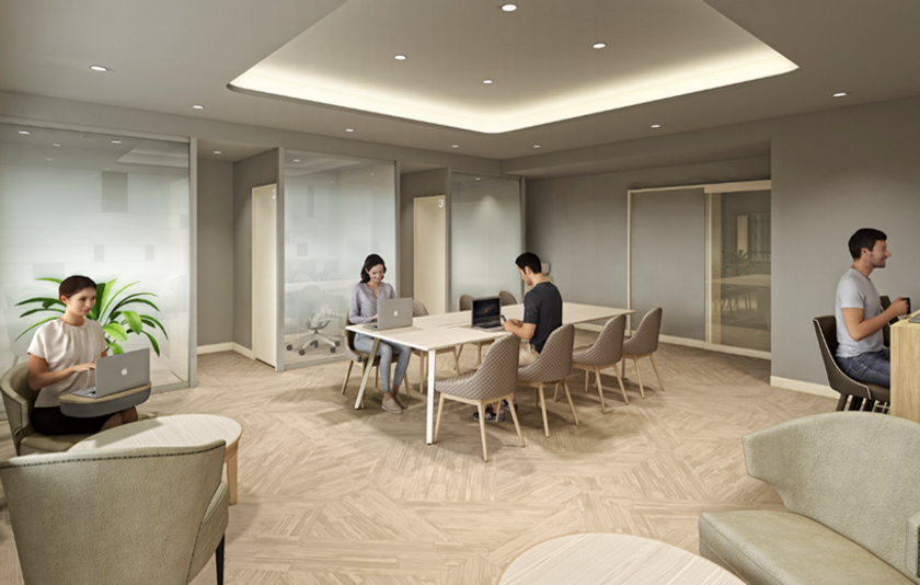 東海エリア分譲マンション初！
個室ブースを備えたテレワークラウンジを
「ローレルタワー名古屋栄」の共用部に導入